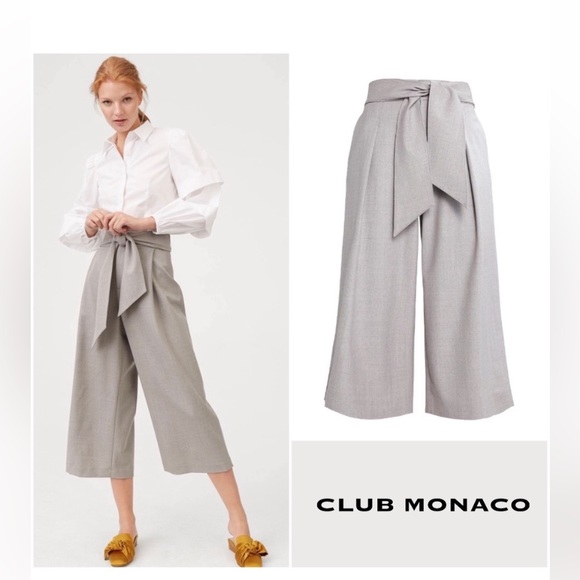 Club Monaco Izabelah Wool Cropped Wide Leg Pants Size 0 - Picture 2 of 6